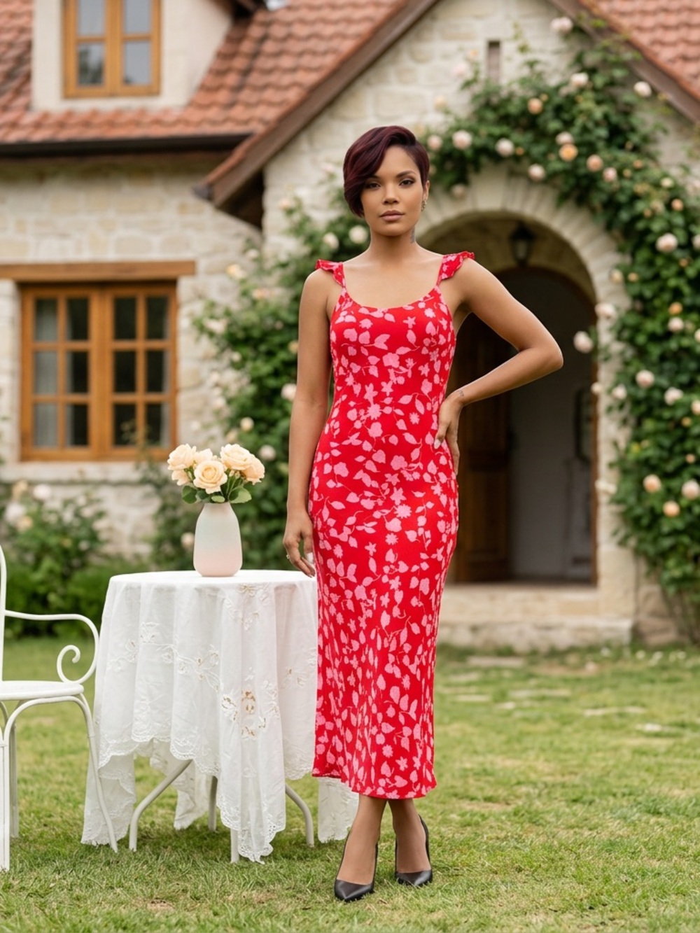 MNG (Mango) Red & Pink Floral Sundress☑️ - Picture 3 of 9